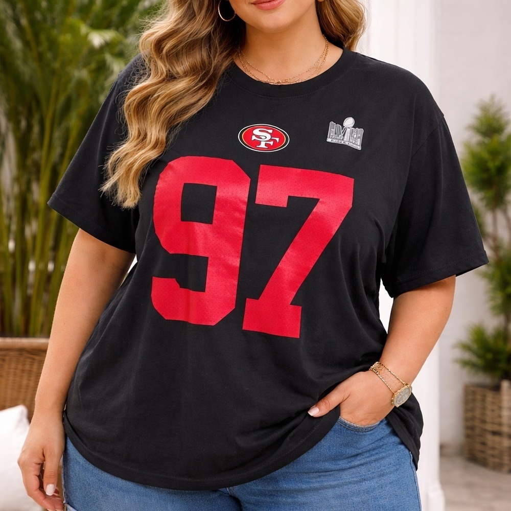 Nike San Francisco 49ers Black T-Shirt with Red Swoosh and White Print